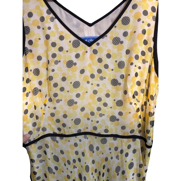 Vintage La Rue 39 Yellow & Gray Polka Dot Silk Sleeveless Dress V-Neck Size 10 Y - Picture 3 of 5